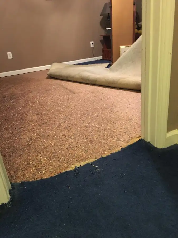 Carpet pad removal revealing water damage during Drying & Dehumidification in Sinton