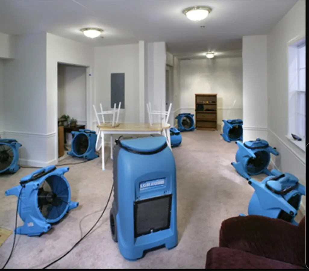 Air movers and dehumidifier setup for Water Extraction & Removal in Sinton